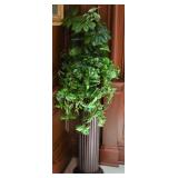 Mahogany Pedistal Planter With Faux Ferns