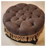Stripe Patterned Tufted Ottoman With Tassles