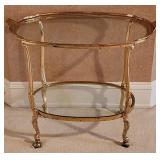 Hollywood Regency Style Brass Table With Glass Ins