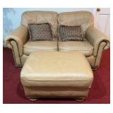 Faux Leather 2-Seater Sofa & Ottoman