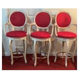 (3) Italian-Style Swivel Bar Stools With Red Uphol