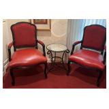 Wood Upholstered Armchairs & Mirror Side Table
