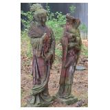 2 Oriental Style Concrete Garden Statues