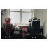 Keurig Coffee Maker, Glass Canisters, & Paper Towe