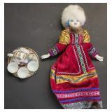 Russian Porcelain Doll With Mini Tea Set