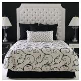 Monochrome Bed Set W/ Tufted Headboard