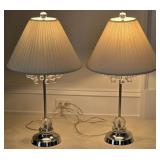 Pair Of Glass Droplet Chrome Table Lamp W/ Fabric