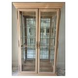 Light Oak Curio Cabinet W/ Lighted Interior & Lead
