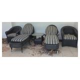 Black Wicker Patio Set With 2 Chaise Loungers, 2 C