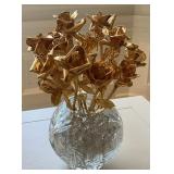 Gold Dipped Roses In Cut Crystal Vase