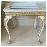 Glass Top Italian Style End Table With Gold Leaf G