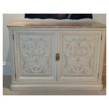 2-Door Carved Wood Storage Cabinet With Stone Top