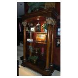 Carved Wood Columns Curio Open Cabinet With Glass