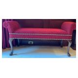 Queen Anne Style Upholstered Red Settee