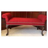 Queen Anne Style Upholstered Red Settee