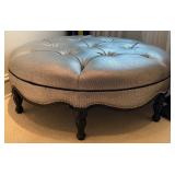 Ottoman With Tufted Metallic Silver Fabric & Carve