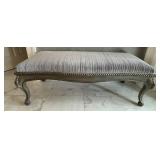Fabric Striped Bench With Curved Frame & Aged Silv