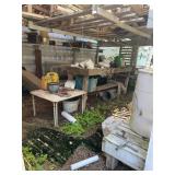 Contents Including Gas Cans, PVC Fittings, Planter