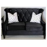 Black Velvet Barrister Loveseat With Crystal Butto