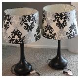 Pair Of Black Damask Table Lamps With Fabric Shade