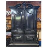 Custom Black Ornate Scalloped Armoire