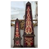 Pair Of Red & Gold Wooden Obelisk Sculptures
