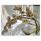 Faux Cymbidium Orchids With Semi-Circle Glass Moon