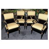 (4) Regency Style Black & Gold Ornate Arm Chairs