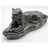 Resting Algerian Panther Bronze Sculpture by Varye