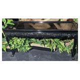 Carved Wood Black Lacquer Glass Top Sofa Table
