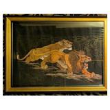 Victorian Era Lion & Lioness Framed Artwork made w