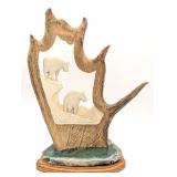 1985 Dan Bridge Carved Antler w/ Natural Stone & W