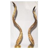 (2) Carved Greater Kudu Taxidermy Horns w/ Brass B