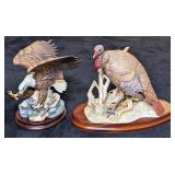 Porcelain Bald Eagle and Turkey Sculptures