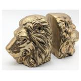 Solid Brass Lion Heads Bookends