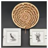 Diana Viaji Limoges Roe Deer Ash Trays & Woven Bas