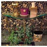 Glass Top & Brass Half-Moon Table