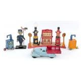 Marx Traffic Cop, Gas Station, Stake Truck, and Lu