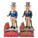 (2) Cast Iron Uncle Sam Mechanical Coin Banks