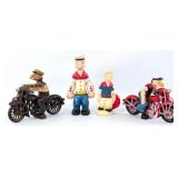 Cast Iron Popeye Banks and Popeye On Motorcycle