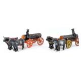 (2) Reproduction Hubley Cast Iron Ox Drawn Log Wag