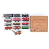 Marx Tinplate Engine, Train Cars, and Set Box