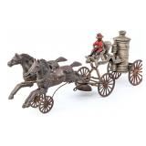 Hubley Cast Iron Horse Drawn Fire Pumper Wagon