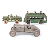 Hubley Racer, Patrol Truck, and Arcade Double Deck
