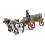 Hubley Cast Iron Ox Drawn Log Wagon