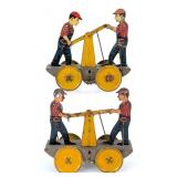 (2) Girard Toys Tin Windup Handcars