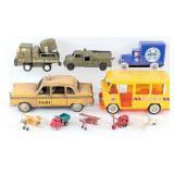 Buddy L School Bus, Marx Truck, Taxi, and More