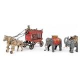 Cast Iron Overland Circus Wagon and Elephant Banks