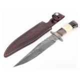 Impact Custom Knives Damascus Horn & Bone Bowie Kn