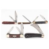 (5) Vtg Jigged Bone, Wood, & Delrin Folding Knives